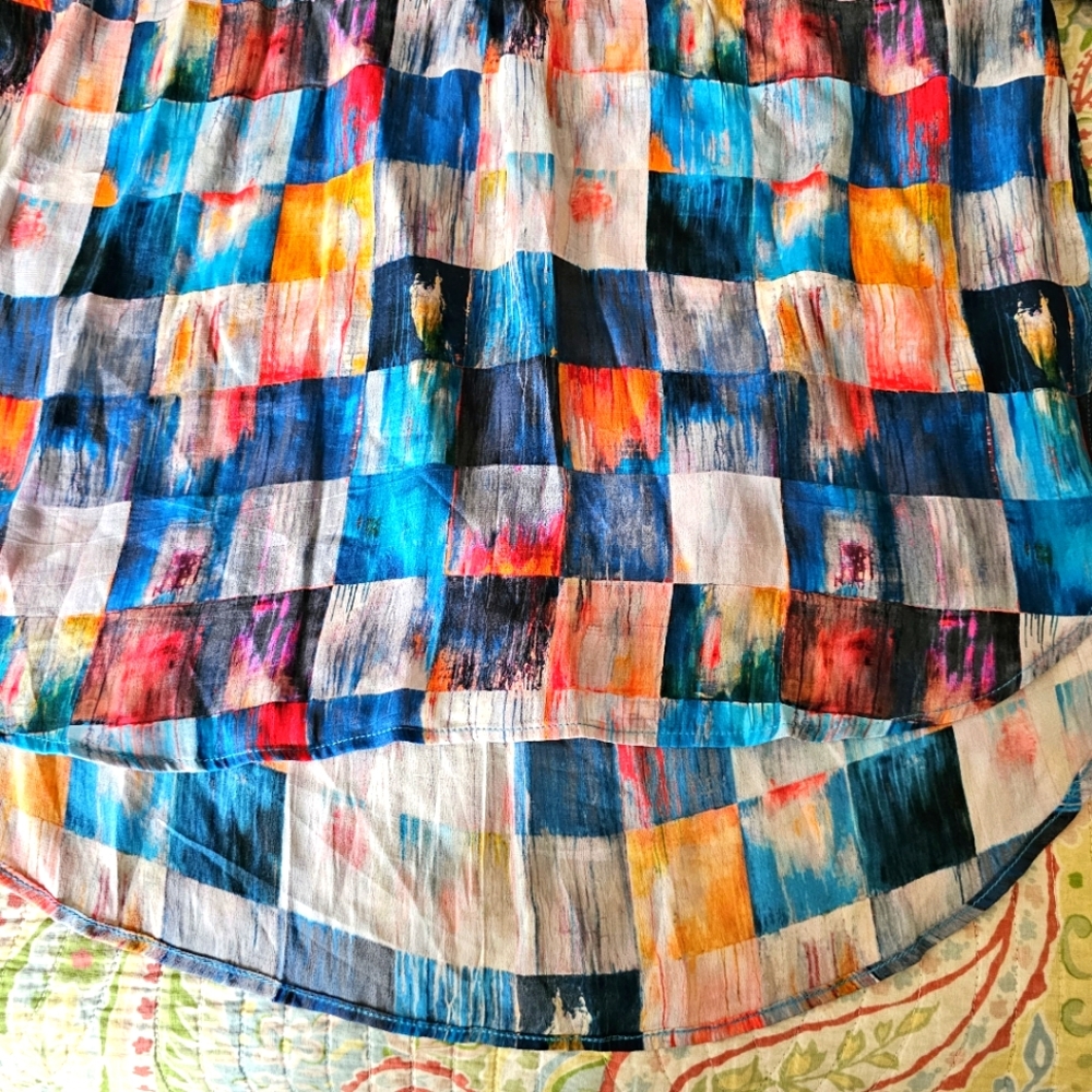 APNY tunic blouse size XL quarter button high low lightweight watercolor block - Picture 6 of 12